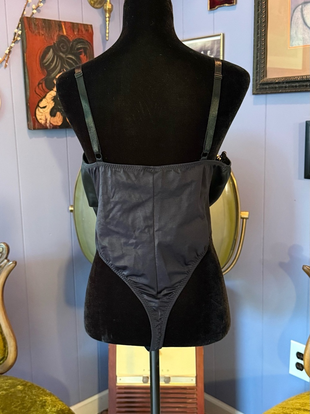 Vtg 90s Intimate Attitudes Faux Leather Goth Punk Babydoll Nightwear Bodysuit - Picture 5 of 10